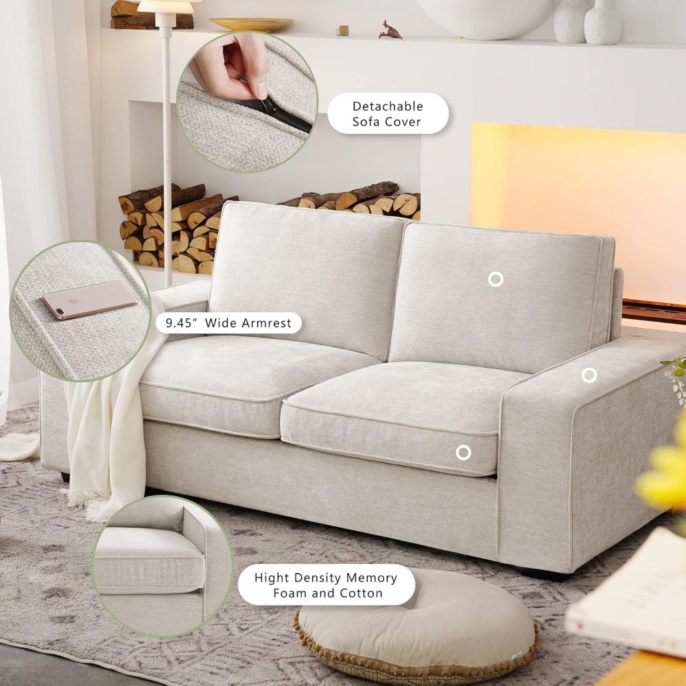 88 Inch Modern Sofa, Chenille  - Office Furniture Removal recension och pris